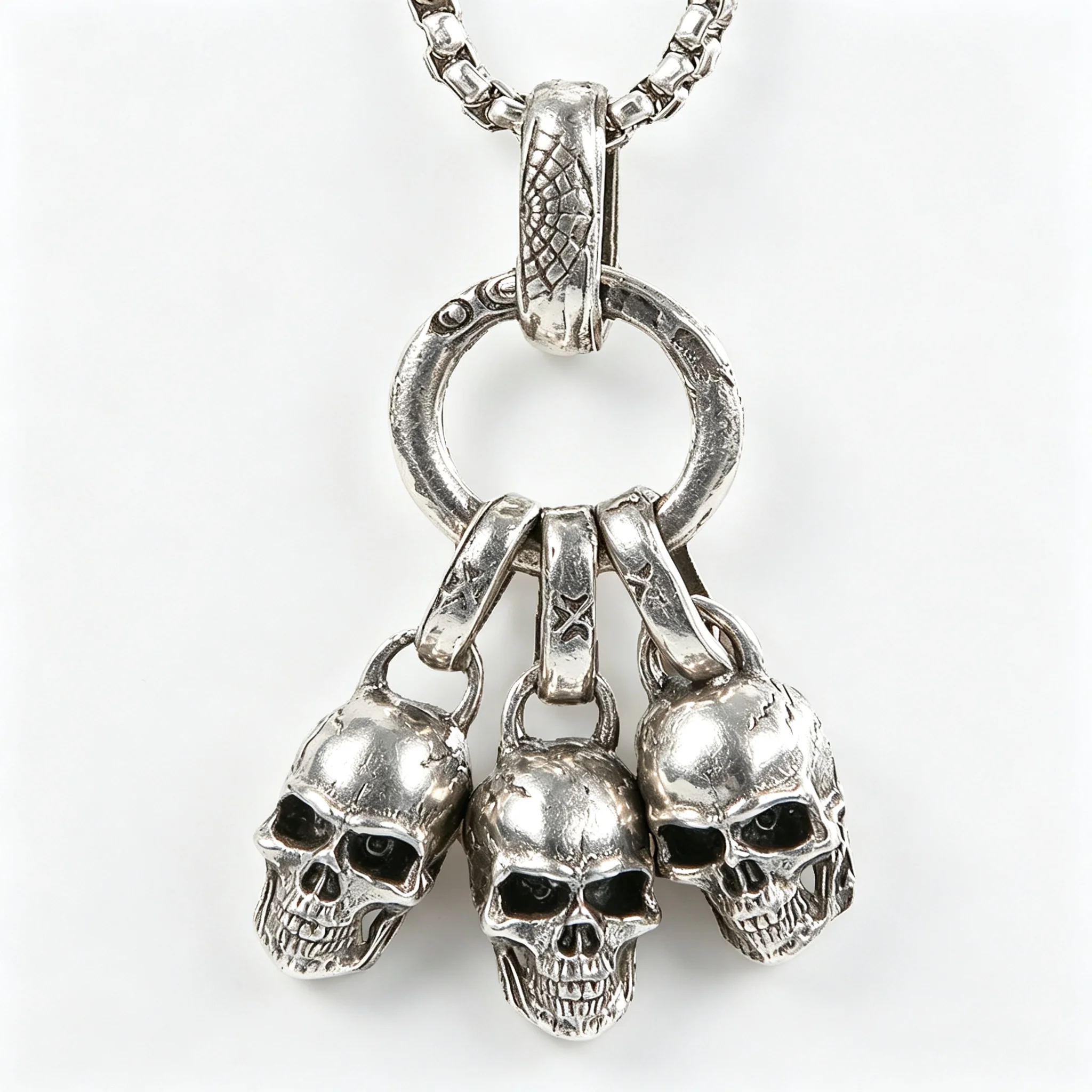 Silver Retro Punk Skull Pendant Dark Personality Trendy Accessories Handsome Men's and Women's Same Style Fried Street Necklace