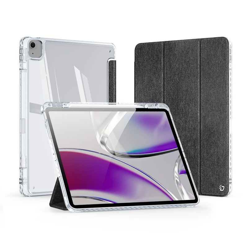 For iPad Air 13 11 2024 Case Flip Leather Transparent PC Smart Foldable Tablet Cover with Pen Holder for iPad Pro 11 Air 10.9