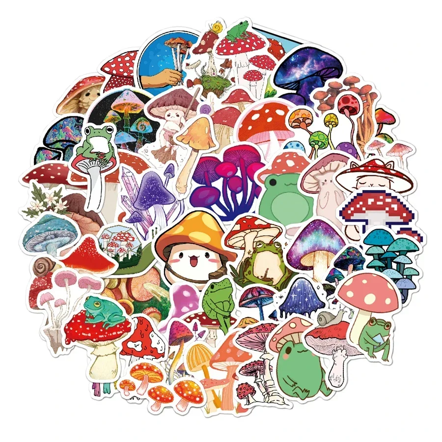 Mushroom Cartoon Stickers 50pcs Vinyl Waterproof Stickers for Laptop Water Bottles Bumper Computer Phone Stickers and Decals