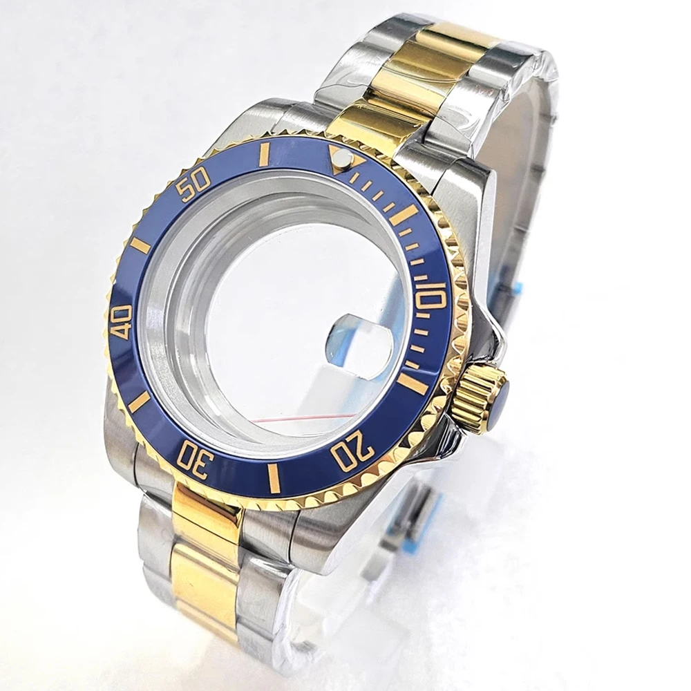 40mm NH35 Case + Strap Men's Stainless Steel Watch Case with Sapphire Mirror Watch Shell Band Bracelet for NH35/NH36/6R Movement