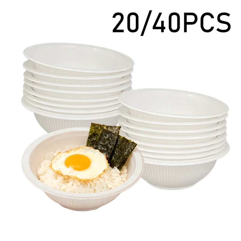 20/40PCS Disposable White Plastic Bowls PP Material Circular Bowls Suitable Family Gatherings Picnics Camping Ice Cream Fruits