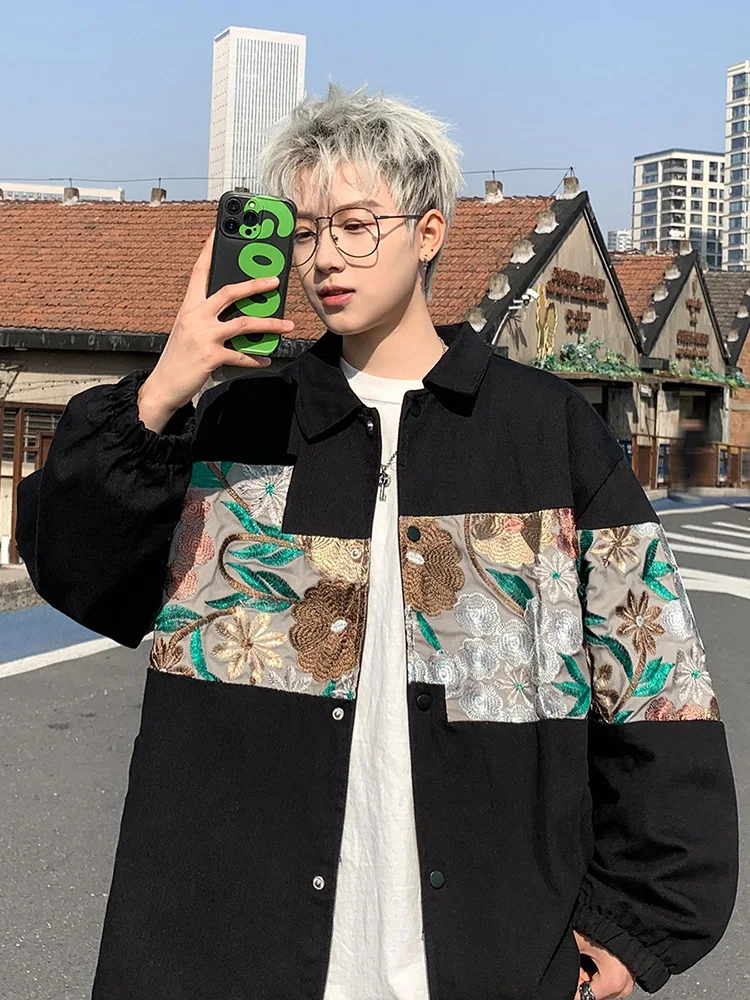 

Повседневная свободная куртка с вышивкой для мужчин, весна 2024, новая модель, в стиле Vibe, с комбинированным воротником, рабочая куртка в американском стиле, молодежный тренд