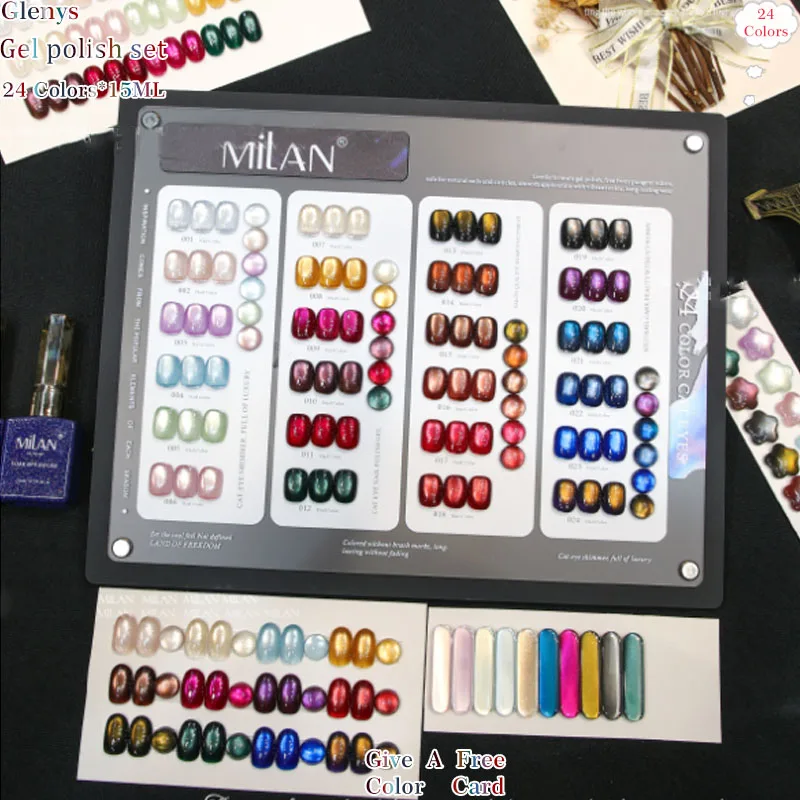 Glenys 24 color cat's eye nail polish gel net red popular whitening soaking gel color matching card factory direct sales varnish