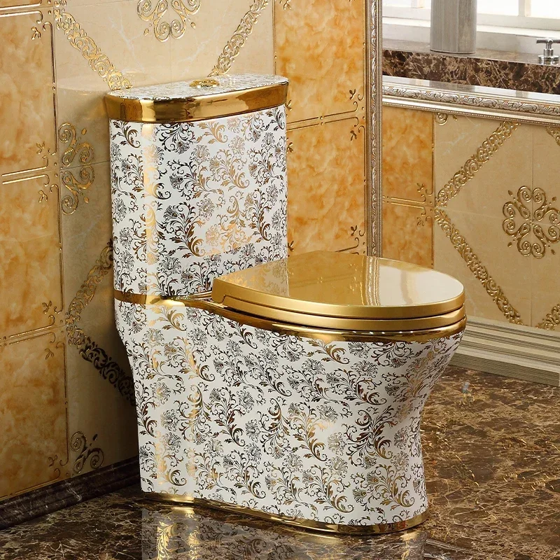 Household flush gold toilet ceramic super whirlpool toilet small apartment anti-odor toilet color