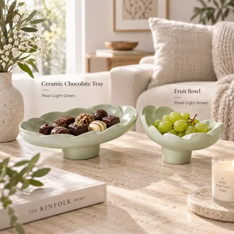 Jossin Elegant Ceramic Fruit Tray with Flower Design for Home Decor Chocolate Serving Plate Modern Kitchen Tableware Gift for