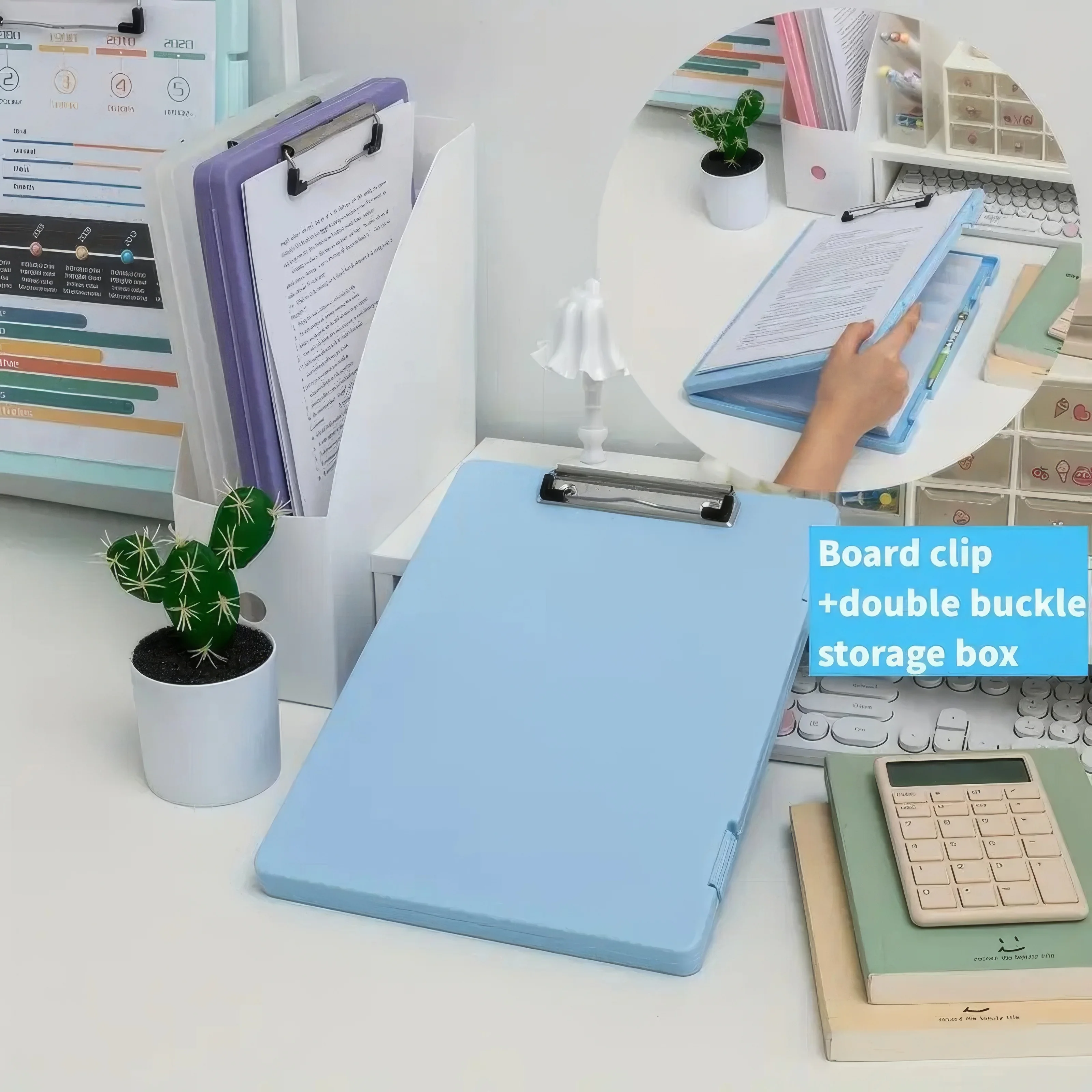 Blue Portable File Organizer: Extra Large Capacity Folder Box for Office, Study & Home