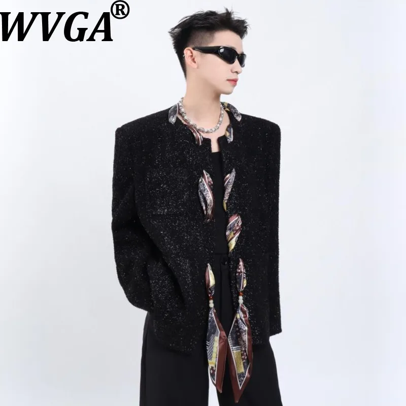 

WVGA Spring Autumn New Man Tide Silk Scarf Trendy Design O-Neck Jackets Niche Chic Casual Pockets Long Sleeved Coats Ins W13796