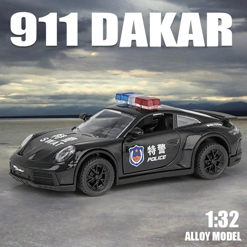 Diecast Toy Vehicle Of 1:32 Porsche 911 Alloy Sports Car Model Sound and Light Pullback Children Boy Birthday Gift Miniature