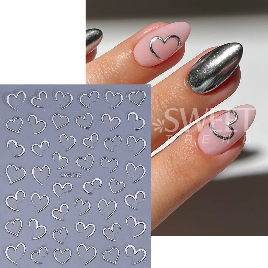 3/4pcs Bronzing Love Heart Nail Stickers 3D Half Love Lines Design Nail Decals DIY Adhesive Slider Valentine Manicure Decoration