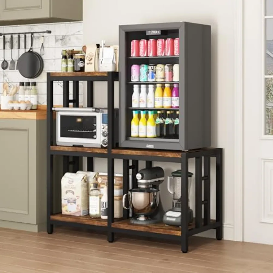 5-Tier Mini Fridge Stand with Storage Vintage Brown Bakers Rack and Microwave Oven Stand Kitchen Mini Fridge Cabinet with Shelv