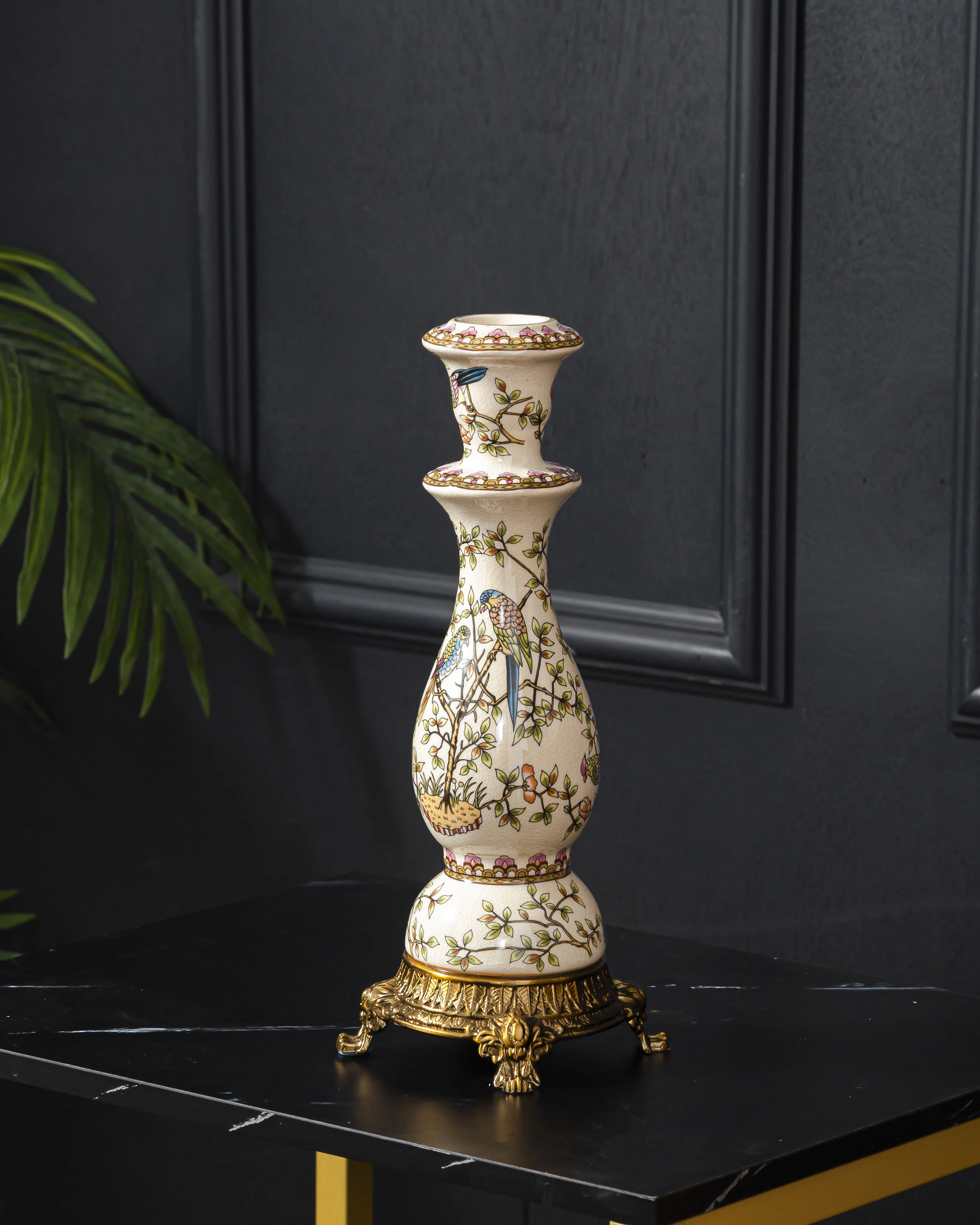 China manufacture Antique Decorative Luxury Handmade Ceramic Flowers Crafts Turkish Ceramic Decor with Alloy Base