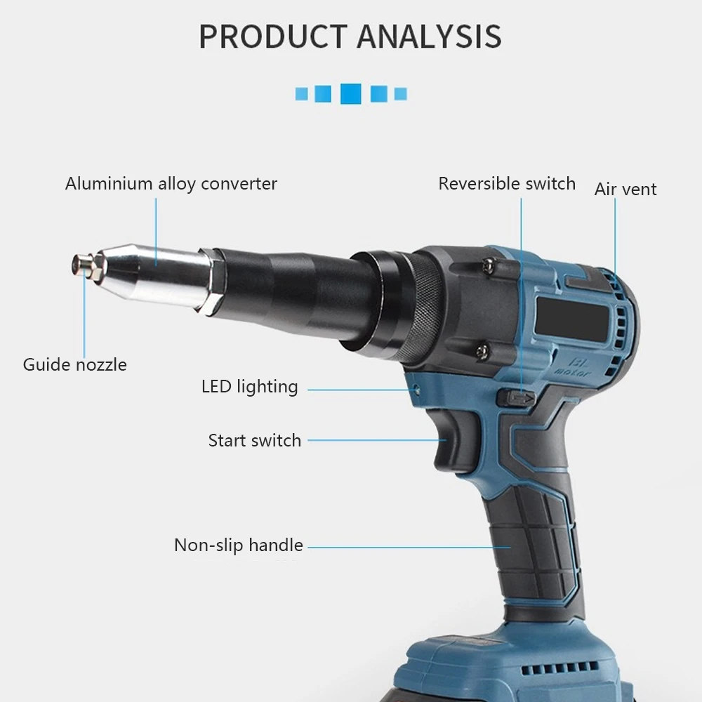 Pistola de rebite elétrica sem fio, ferramenta elétrica portátil doméstica, chave de fenda com luz LED para bateria Makita 18V (não incluída) novo