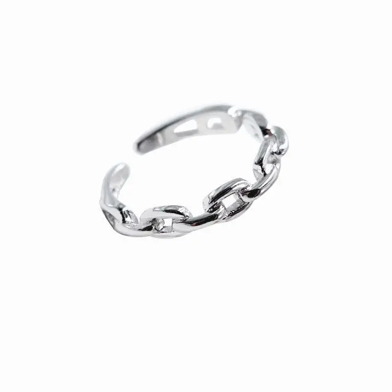 Women's 925 Sterling Silver Adjustable Chain Shaped Ring
