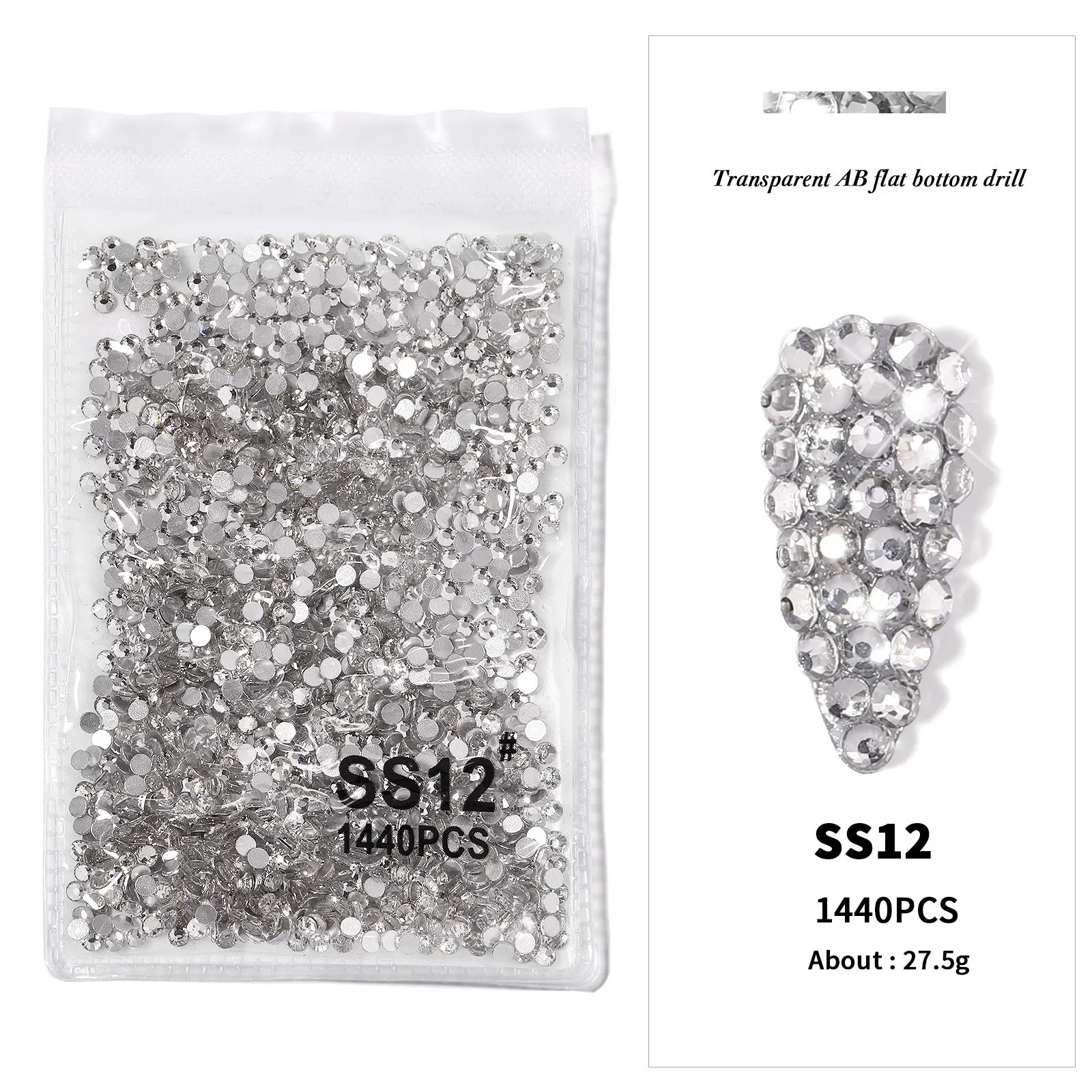 144/288/1440 Stück SS3-SS50 Kristall AB Klare Nagel-Strasssteine Nicht Hotfix-Steine mit flacher Rückseite DIY Strass Nail Art Dekor Zubehör