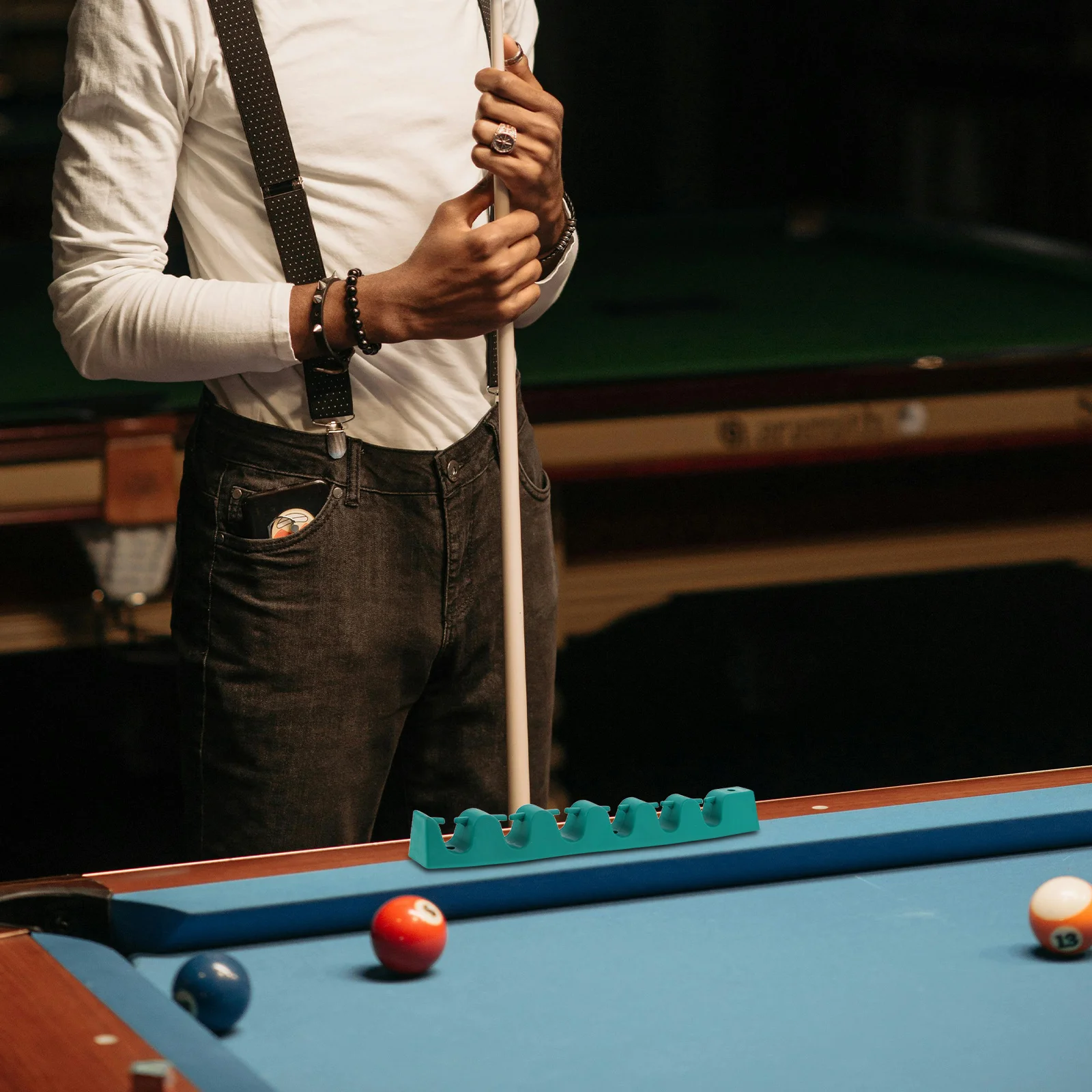 

Rubber Pool Cue Holder Multi-Slots Organizer Table Stand for Portable Pool Stick Storage Billiard Cue Rack Accessories