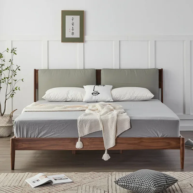 North American black walnut soft bag cowhide soft bag bed master bedroom 1.81.5 meters wedding bed solid wood double