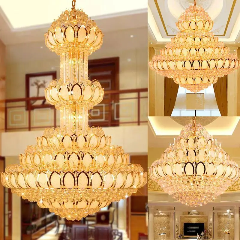 

Hall lotus chandelier building middle floor duplex villa living room crystal lamp hotel lamps