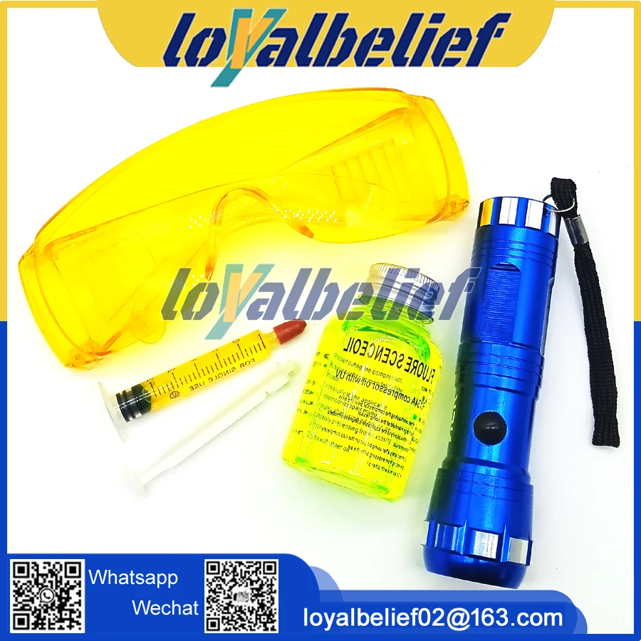 자동차 형광 누출 감지 도구, 자동차 에어컨 수리 도구, R134a 냉매 가스 A/C 누출 테스트 감지기, UV 염료 
