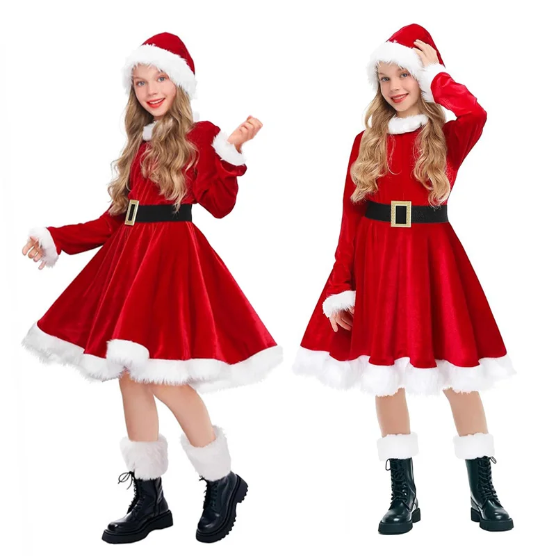 

Christmas Girls Dress 2025 New Children Costume Gown 4-10Y Teenager Fashion Clothing Kids Xmas Party Red Dresses