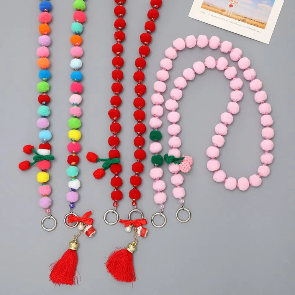 

Ремешок для телефона ручной работы из бисера, плюшевый шар, роскошный телефон, анти-потерянная веревка, стильные подвесные украшения, брелки