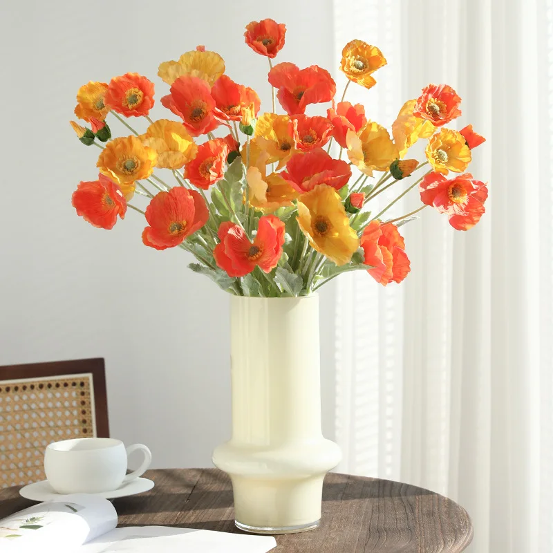 4-Köpfiger Künstlicher Mohnblumenstrauß aus Seide für Heimdekoration, Brautjungfern, Garten, Party, Hochzeit, DIY, Fotografie und Blumendekoration – Detail 7