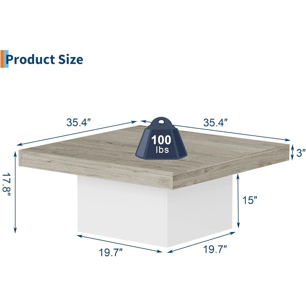 Mesa de centro quadrada com luzes LED, mesas de sala de estar de 35 polegadas, mesas de centro modernas com luzes LED plug-in de 16 cores, Cocktai