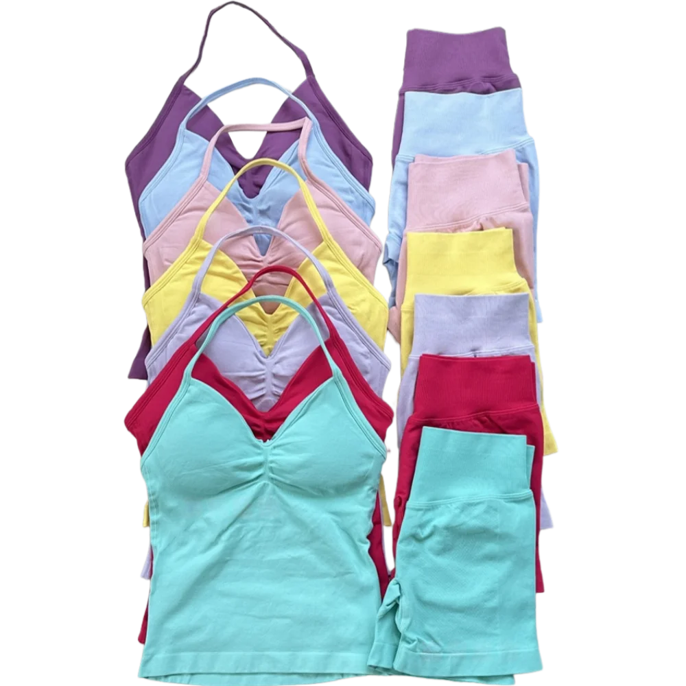 

Sports comfortable new seamless brand same V-neck vest shorts set women's yoga sports fitness set