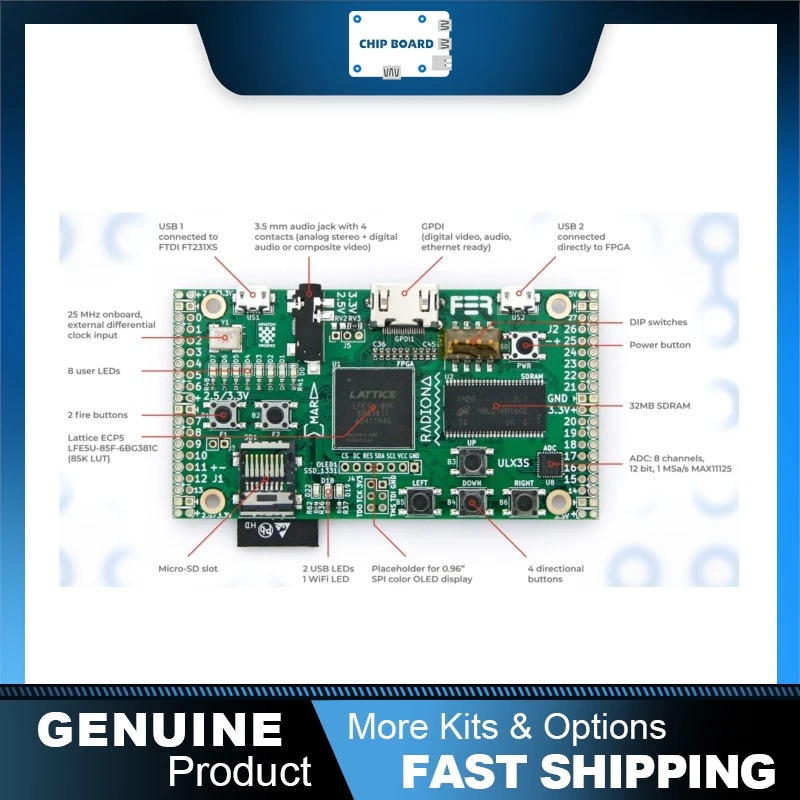 Crowdsupply ULX3S FPGA Dev Board with Lattice ECP5, Open Hardware Platform, WiFi, OLED Display and SD Card Storage