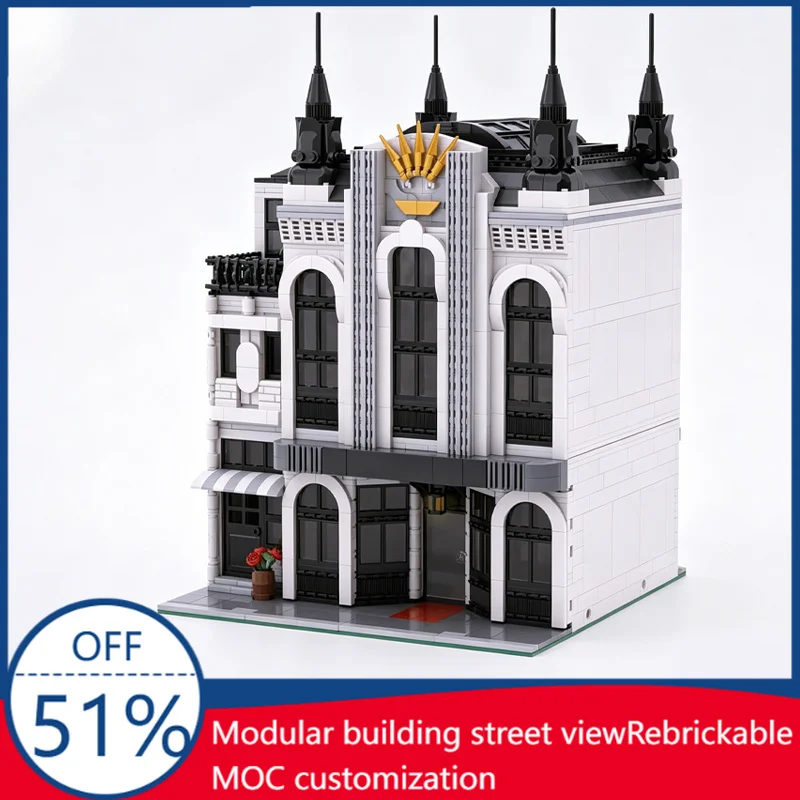 1999PCS City Modular Art Deco Theatre Street View Building Model Custom Creative Blocks DIY Assembly Educational Toy Xmas Gifts