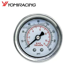 YOMI Fuel Pressure Gauge Liquid 0-160 psi Oil Press Gauge Fuel Gauge White Face Universal 1/8 NPT YC100917