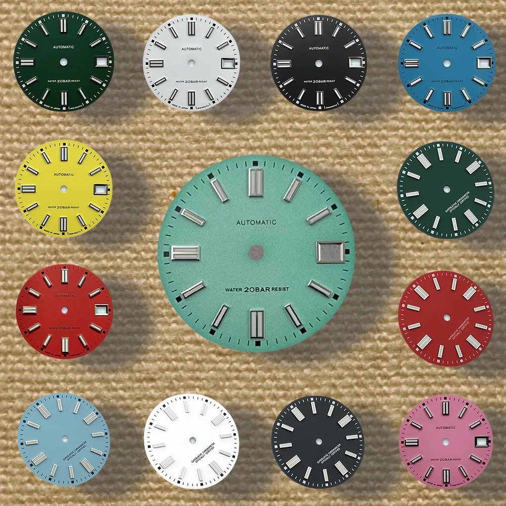 

Topic maker 28.5mm S logo NH35 dial matte dial suitable for NH35 movement C3 strong green night light day only NH35 watch modifi
