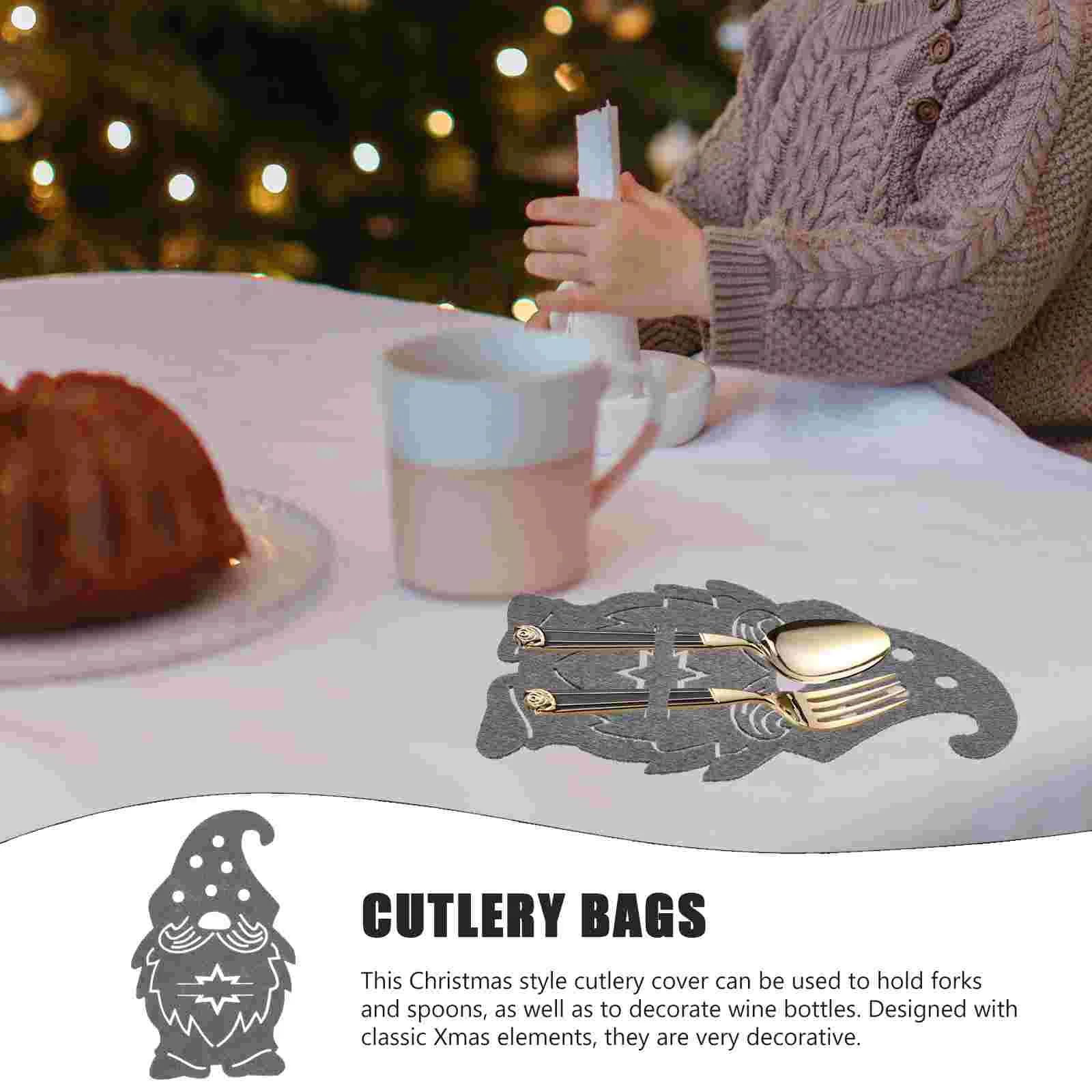 4 Pcs Elderly Knife and Fork Bag Tableware Dining Cutlery Pocket Xmas Santa Claus Shaped Bags Christmas