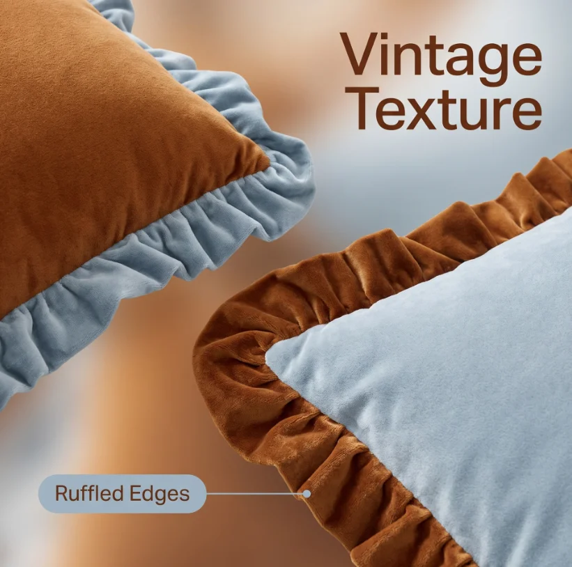 Ins Nordic Solid Color Velvet Throw Pillow Cover Ruffle Trim Soft Decorative Cushion Case for Living Room Sofa Office Home Decor