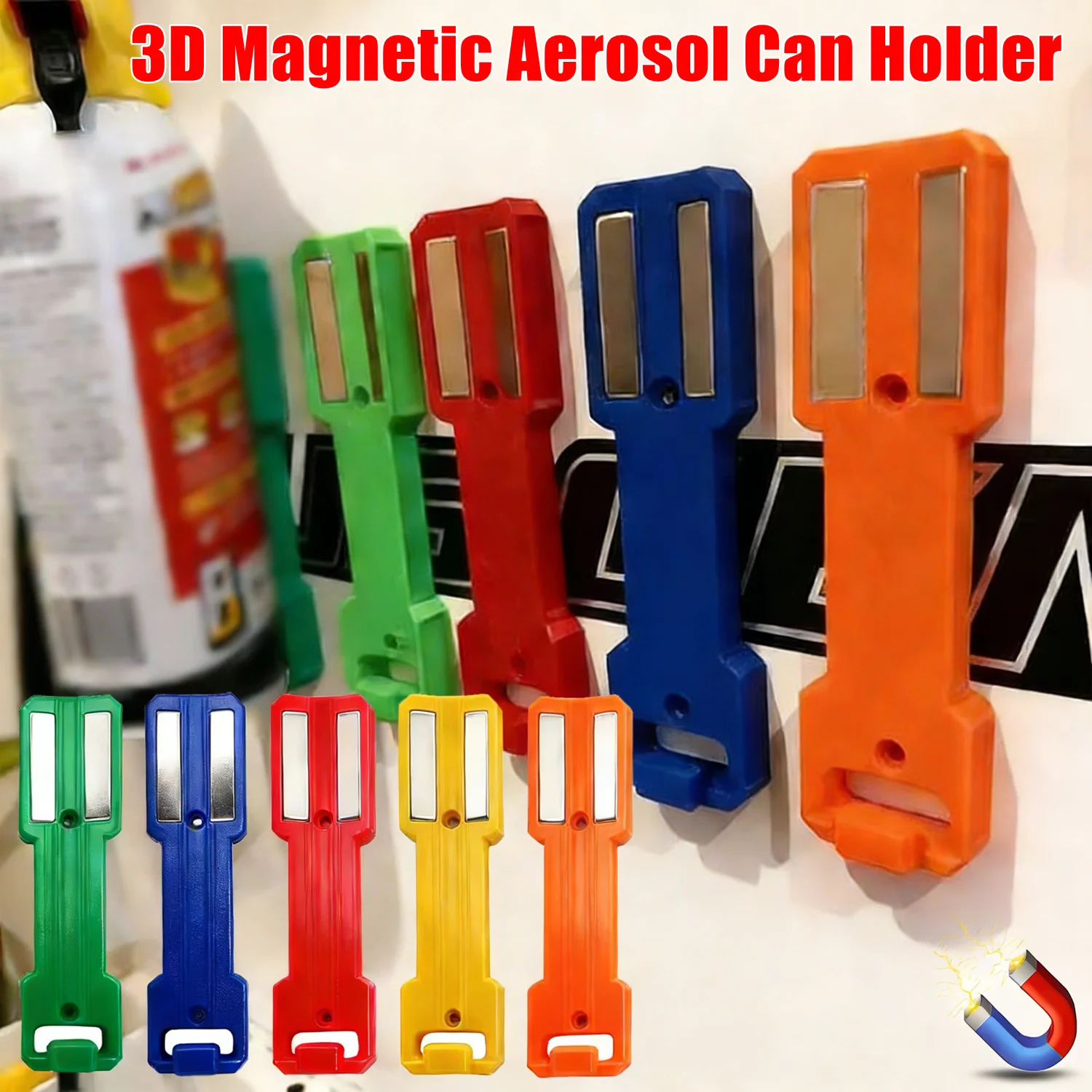 Soporte magnético para latas de aerosol, herramienta de almacenamiento de latas rodantes, estante de pared para latas de spray para garaje y hogar, soporte 3D para botellas de herramientas.