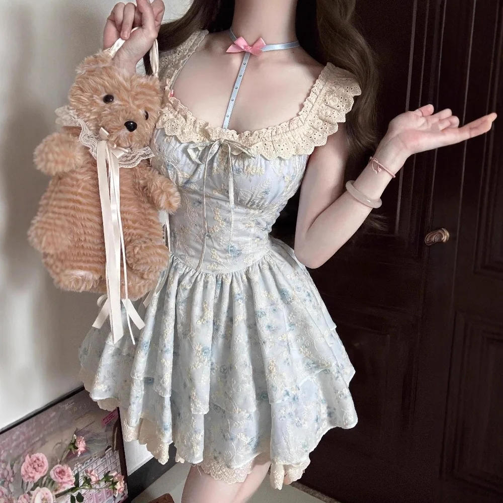Vestido de Ballet Estilo Lolita Primavera Verão Saia em Camadas loween Doce Princesa Manga em Tecido PVC Versão H para Mul...