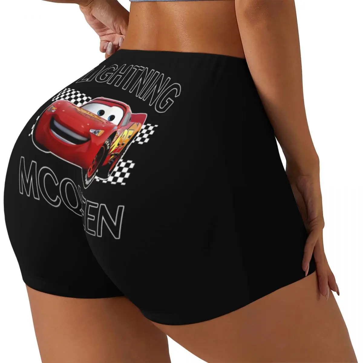 Custom Women Lightning McQueen Workout Yoga Shorts Cartoon Cars Gym Athletic Volleyball Biker Shorts