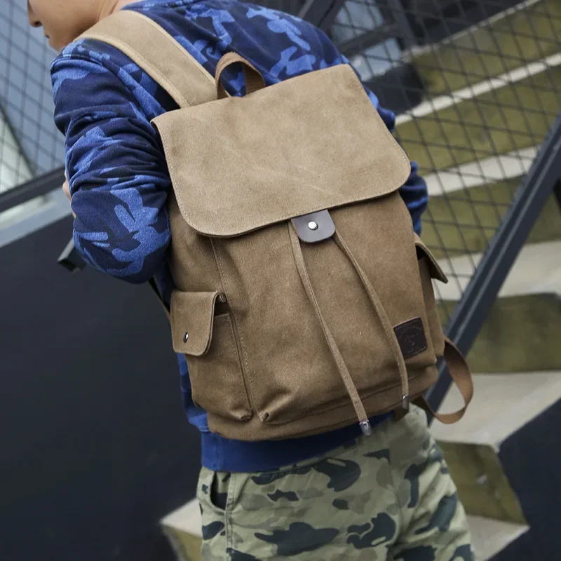 New High Quality Canvas Men Backpack Large Shoulder School Bag Rucksack For Boys Travel Fashion Camping Bags Fashion Simple Bags