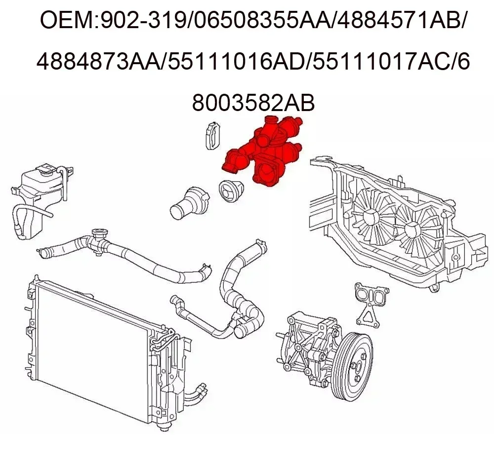 DAZE 68003582AB 06508355AA 55111017 902-319 Thermostat Housing Assembly For Jeep Compass Patriot