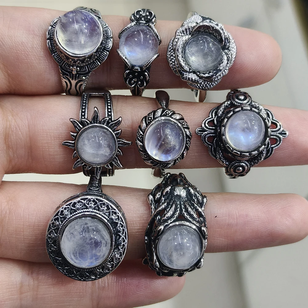 100% natural moonstone copper silver plated ring for women Adjustable style natural gemstone deluxe set plain amethyst gift
