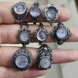 100% natural moonstone copper silver plated ring for women Adjustable style natural gemstone deluxe set plain amethyst gift