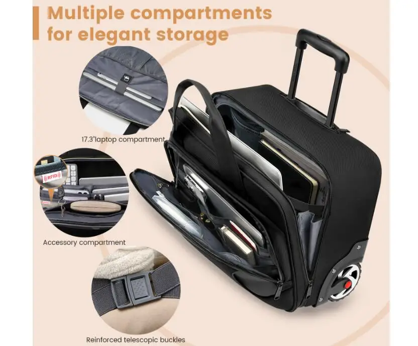 Mala de bagagem rolante para homens e mulheres, carry on hand suitcases, trolley bag, roda, 18\