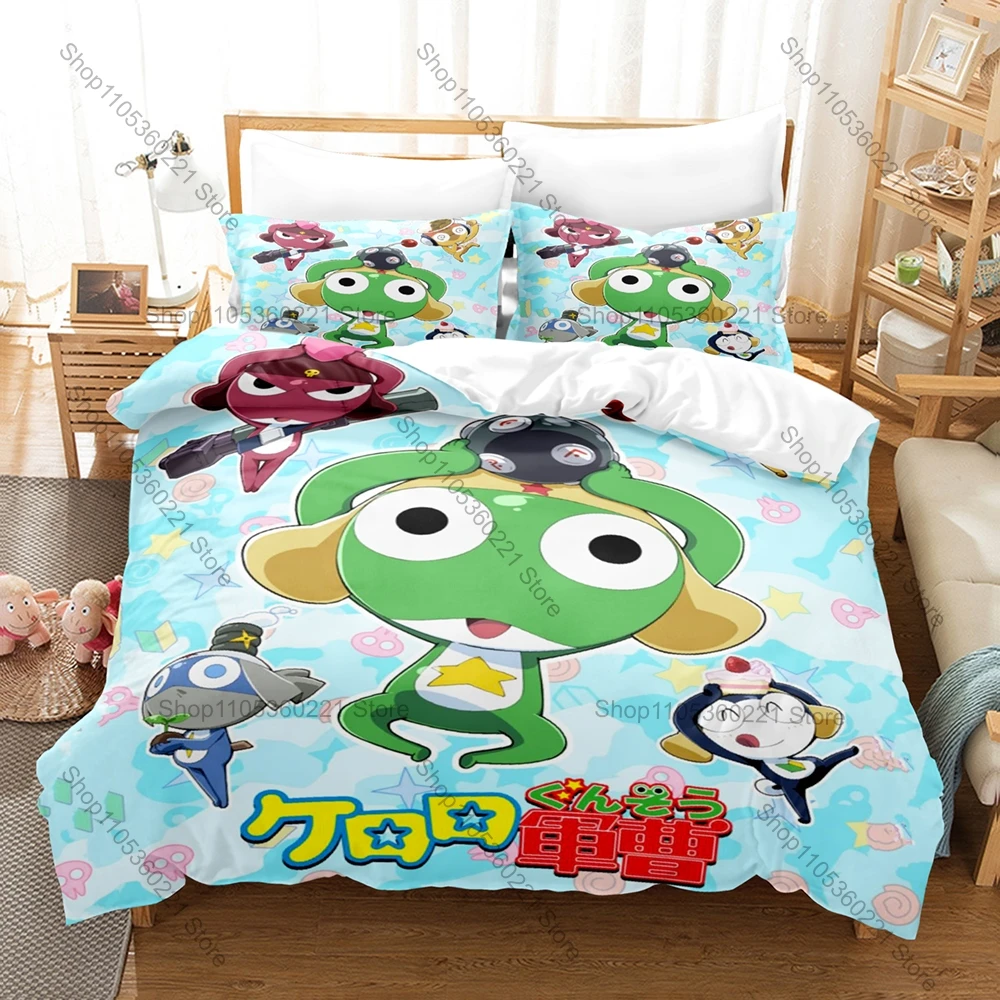 Classic Anime Keroro Frog Bedding Set 3Pcs Duvet Cover Pillowcase Japanese Manga Fans Gift Bed Kids Room Decor Cute Pattern