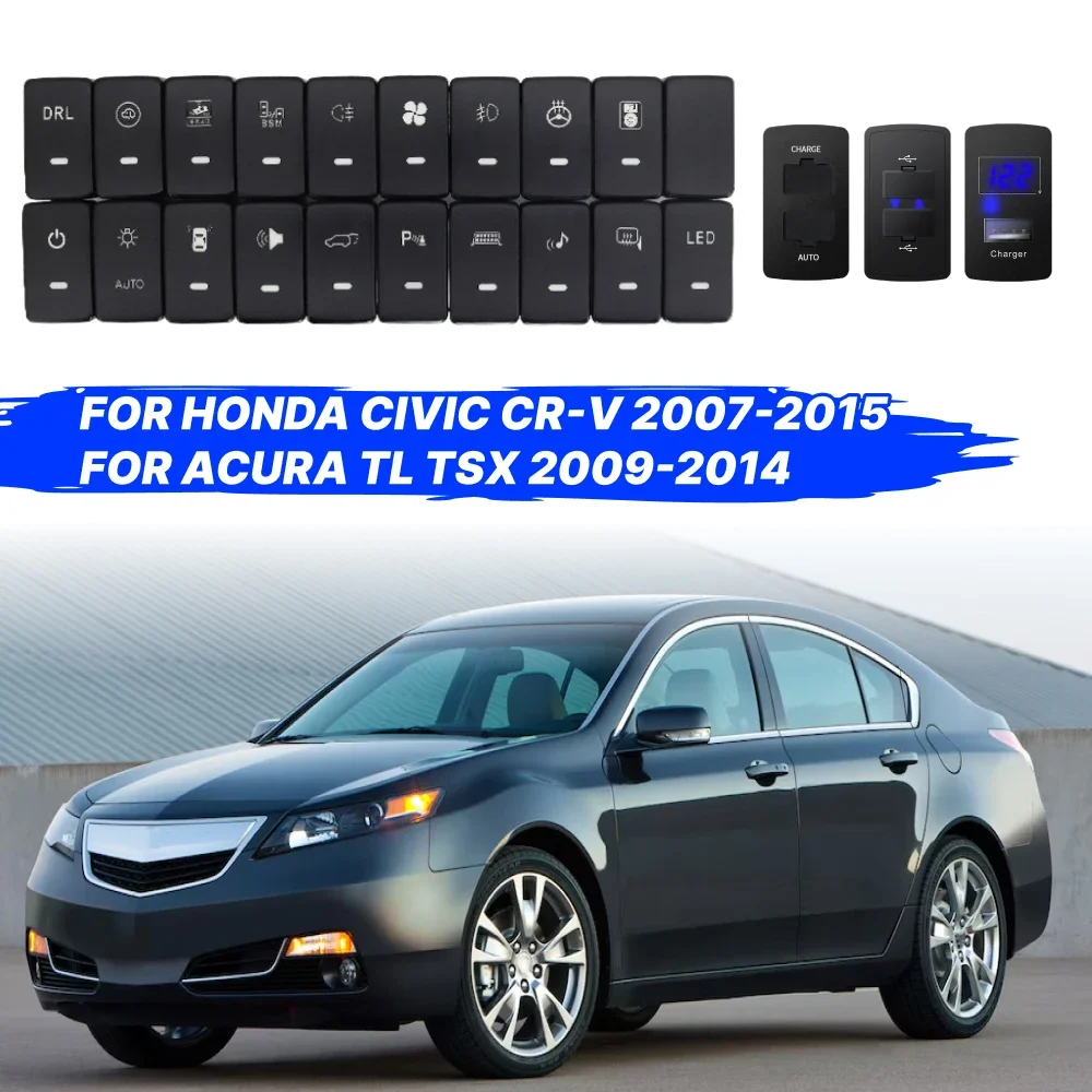 

1PCS Dashboard Switch Button Upgrade USB QC Fast Charger For Honda Civic CR-V 2007-2015 Accord 2008-2013 Pilot 2009-2015