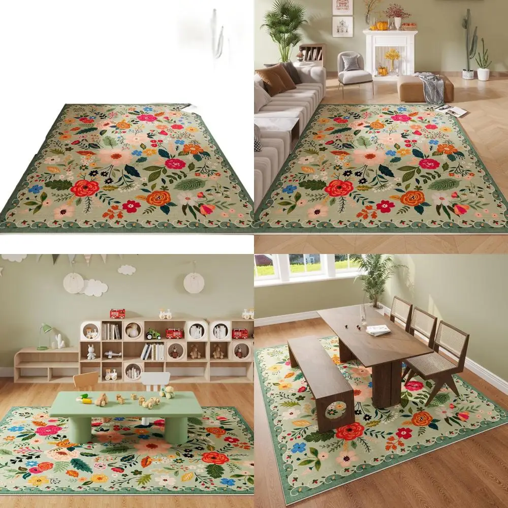 

5x7 Boho Floral Area Rug, Machine Washable, Non-Slip, Vintage Style, Low Pile, Suitable for Living Room, Bedroom, Dining Room, K