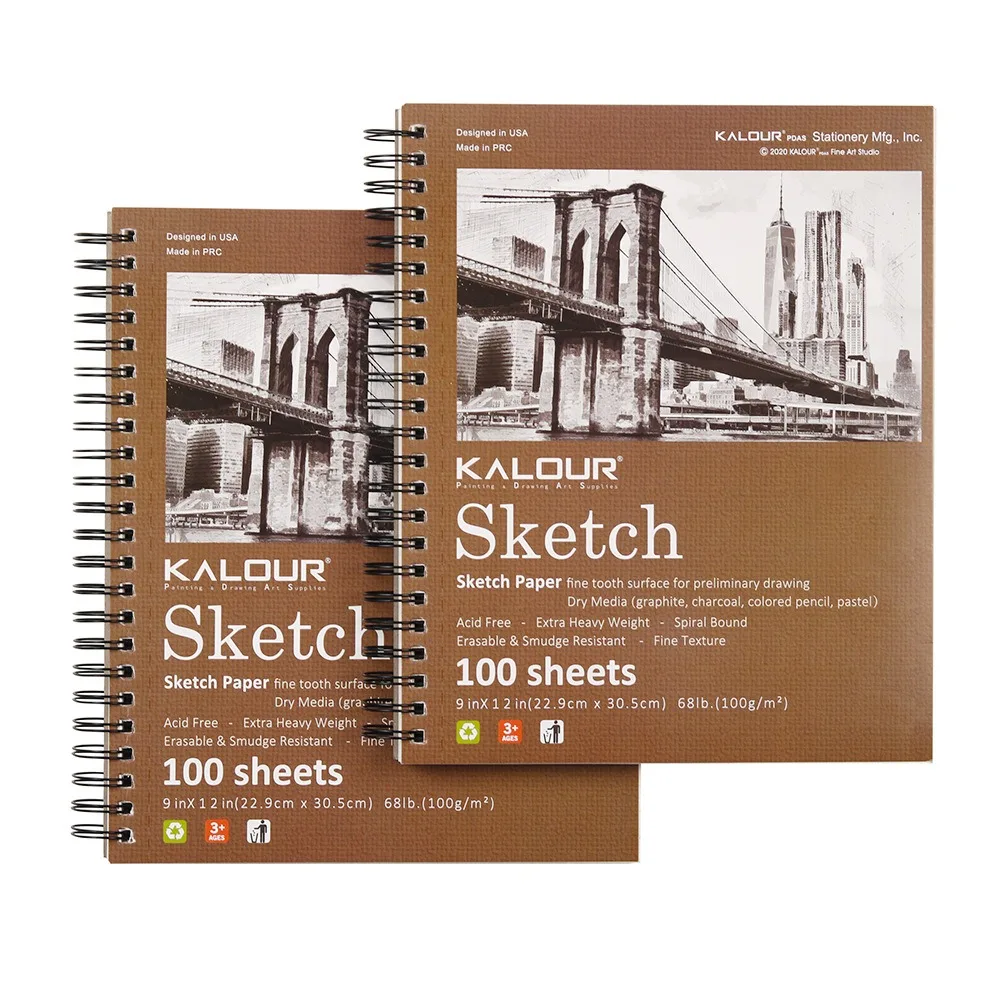 2pcs/Set KALOUR Sketchbooks Professional Premium Paper Art For Drawing and Sketch ,100 Pages 9*12 Inch Art Stationery Supplies