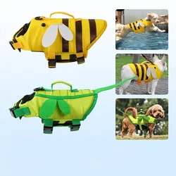 Summer Pet Dog Life Jacket Vest Clothes Life Vest Collar Harness Pet Dog Swimming Summer Swimwear Clothes Little Bee Pet Clothes