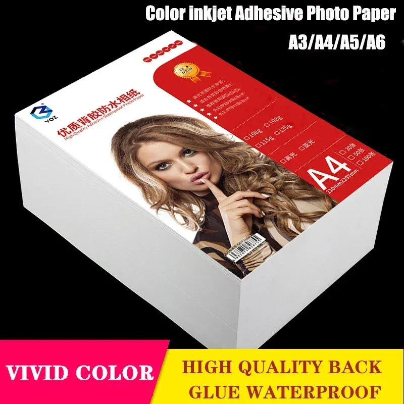 Papel fotográfico autoadhesivo de inyección de tinta, adhesivo impermeable de alto brillo, 135g/150g, A3/a4/a5/a6