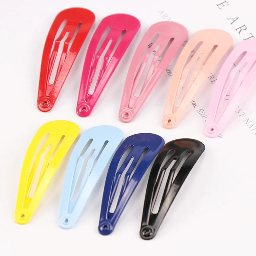 

100Pcs Waterdrop Hair Clips Metal Snap Clips 10 Colors 10 Per Color Glossy Lacquer Coated Strong Grip Barrettes for Girls Kids