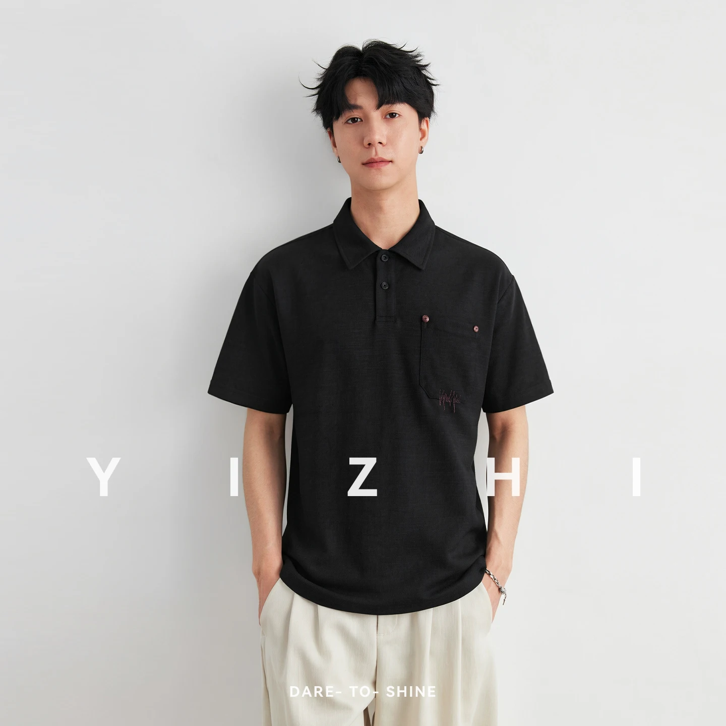 Men's Pocket Button Decor Polo Shirt 2026 Summer Crew Neck Simple Drop Shoulder Commute Versatile Knit Tee