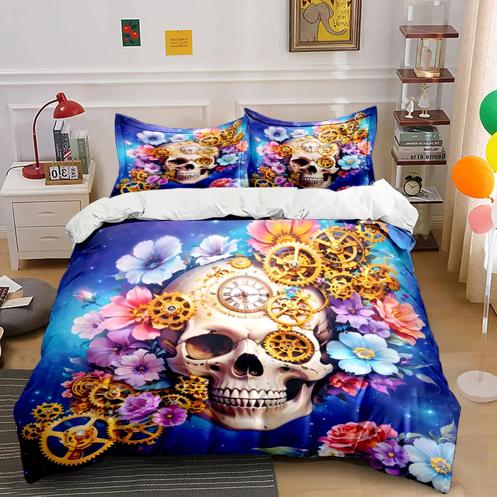 Dreamy Gears and Vibrant Blooms Printed Duvet Cover Set1 Duvet Cover+2 PillowcaseMulti Size Bedroom Bedding Decor Luxury gifts